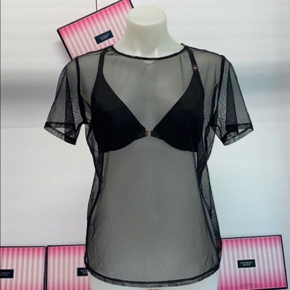🔥 VICTORIA SECRET TOP See-through black sz M/L New - Picture 1 of 5